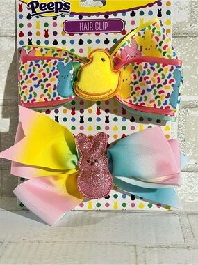 Peeps Chick & Bunny Kids Yellow & Pink Glitter Bunny Hair Clips 2 Pack NEW